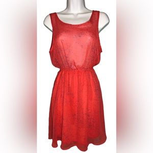 Dorothy Orange Blue Specks Bow Back Sheer Dress Swim Cover Up Skirt Lined Small